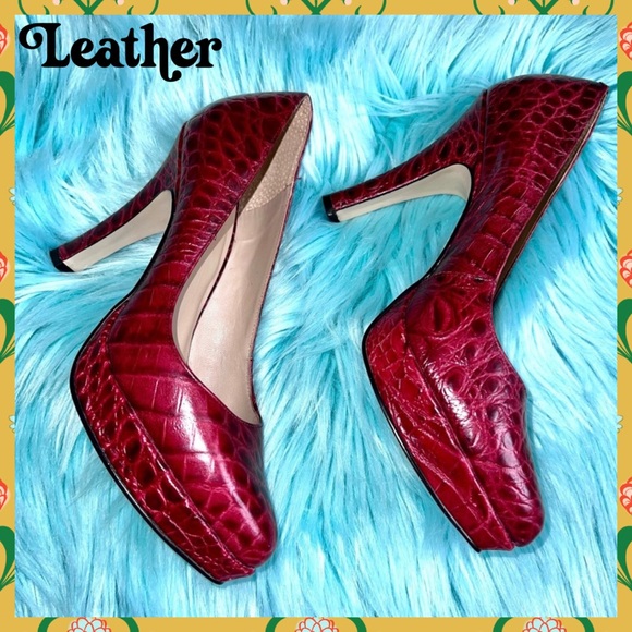Talbots Shoes - TALBOTS Vintage LEATHER Crocodile Embossed Print Platform Heels Women’s 8.5
